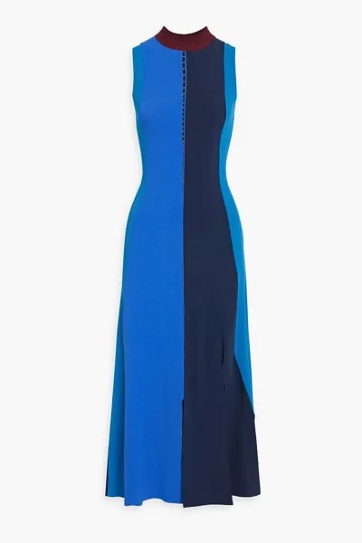 Платье миди эластичной вязки в стиле колор-блок ROKSANDA, синий