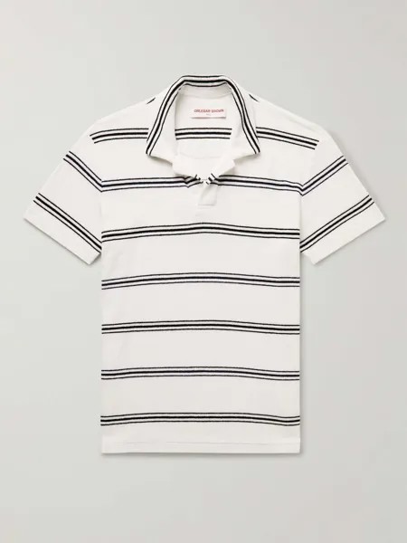 Рубашка-поло Slim Fit в полоску из хлопка и махровой ткани ORLEBAR BROWN, белый