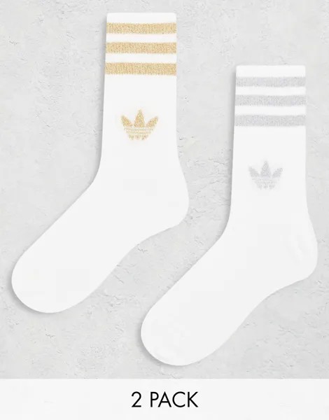 Женские носки Adidas Originals Glitter Trefoil 2 Pack, белый/золотой/серебряный