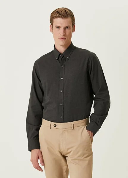 Комфортная рубашка антрацитового цвета с воротником на пуговицах Beymen