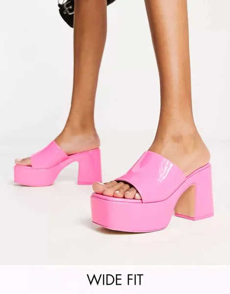 Эксклюзивные ярко-розовые лакированные туфли на платформе Public Desire Wide Fit Ariel