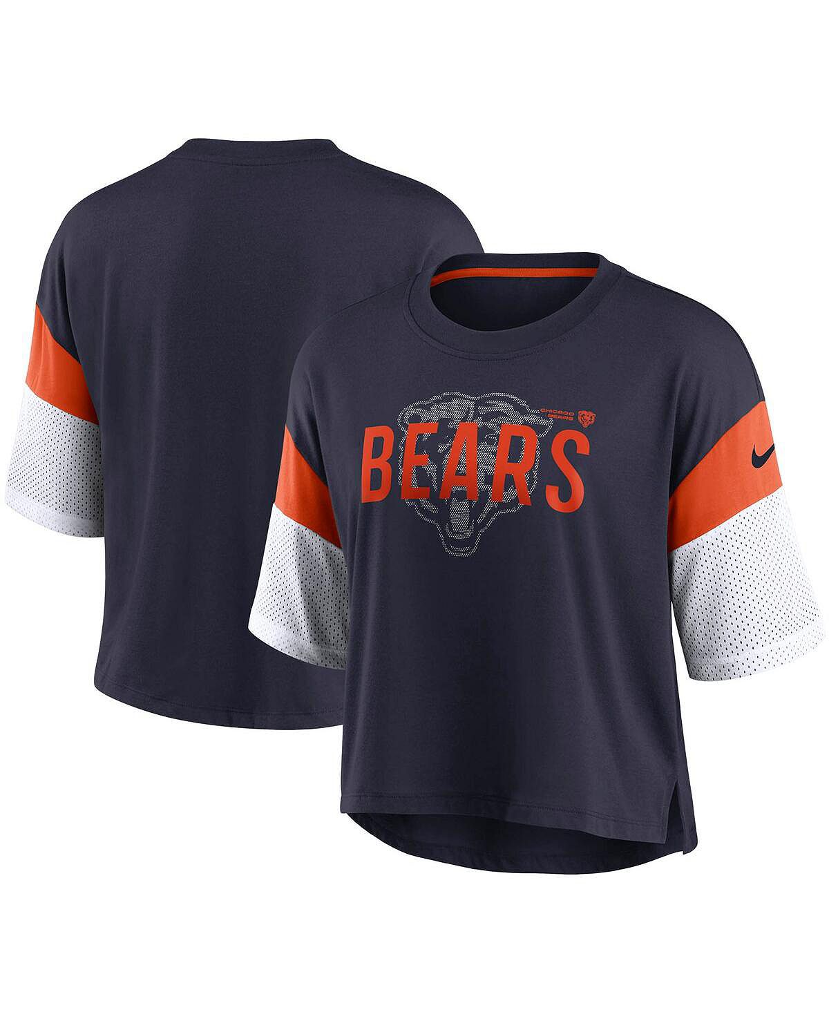 Женский укороченный топ темно-синего и белого цветов Chicago Bears Nickname Tri-Blend Performance Nike