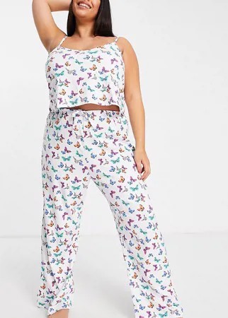 Пижамный комплект из майки и брюк с принтом бабочек Wednesday's Girl Curve-Белый