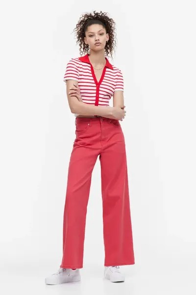 Блузка с эластичным трикотажем и воротником H&M, красный