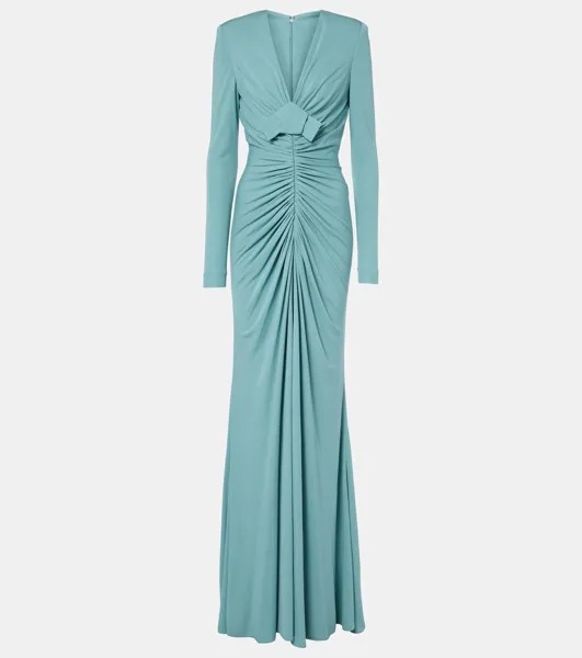 Платье из джерси с бантом и сборками Elie Saab, цвет cerulean blue