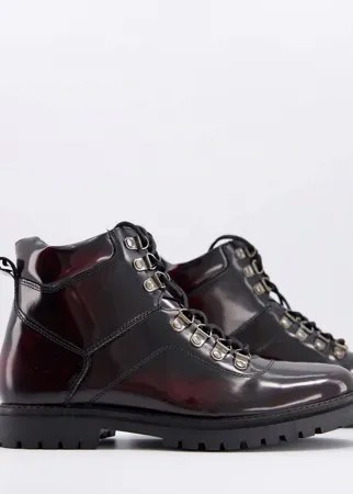 Бордовые кожаные походные ботинки на массивной подошве со шнуровкой Silver Street-Красный