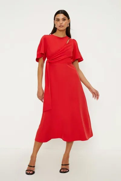 Расклешенное платье миди из крепа с завязками по бокам Oasis, красный