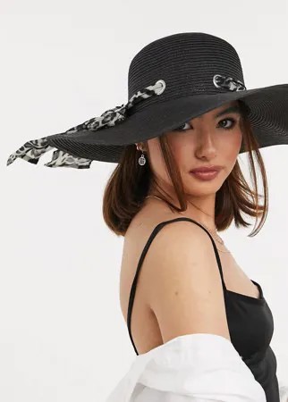 Черная соломенная солнцезащитная шляпа с лентой с леопардовым принтом Boardmans-Черный цвет