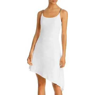 Женское белое асимметричное платье-комбинация миди цвета морской волны с круглым вырезом M BHFO 8801
