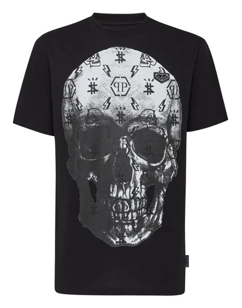 Футболка Круглый вырез SS принт Череп Philipp Plein, цвет Black / White