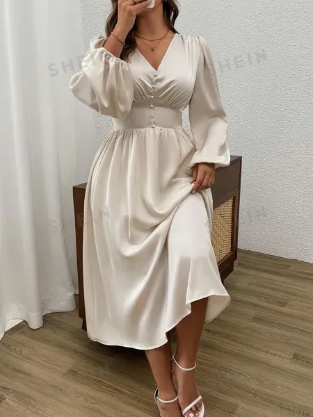 Frenchy Женское платье больших размеров, Однотонное, с V-образным вырезом, расклешенными рукавами, элегантное для весны/лета Shein, абрикосовый
