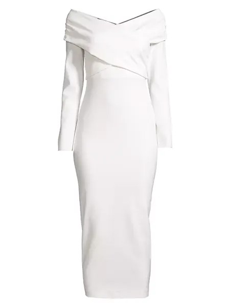 Платье миди с открытыми плечами и перекрещивающимися узорами Emporio Armani, белый