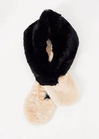 Черно-кремовый двухцветный шарф из искусственного меха Ted Baker-Черный цвет