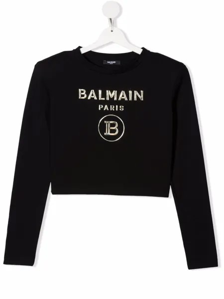 Balmain Kids укороченный топ с тисненым логотипом