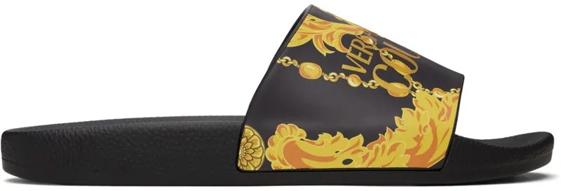 Черные шлепанцы Barocco Versace Jeans Couture