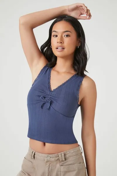 Укороченная майка вязки Pointelle Forever 21, синий