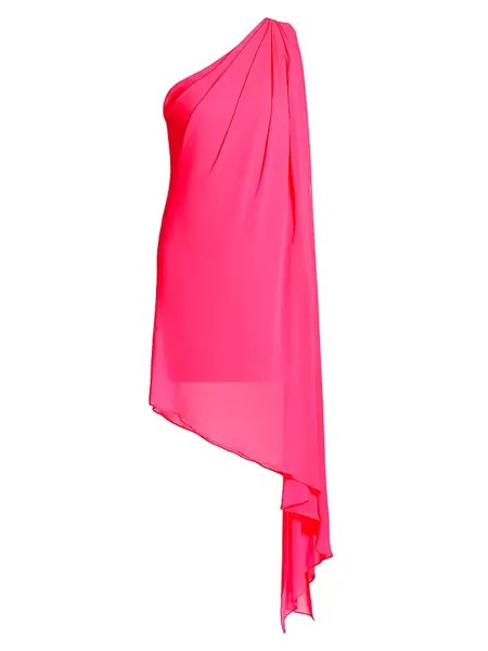 Шифоновое коктейльное платье Mira с драпировкой Halston, неоновый розовый