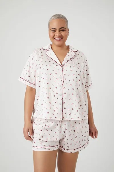 Пижамный комплект из рубашки и шорт с вишневым принтом больших размеров Forever 21, розовый