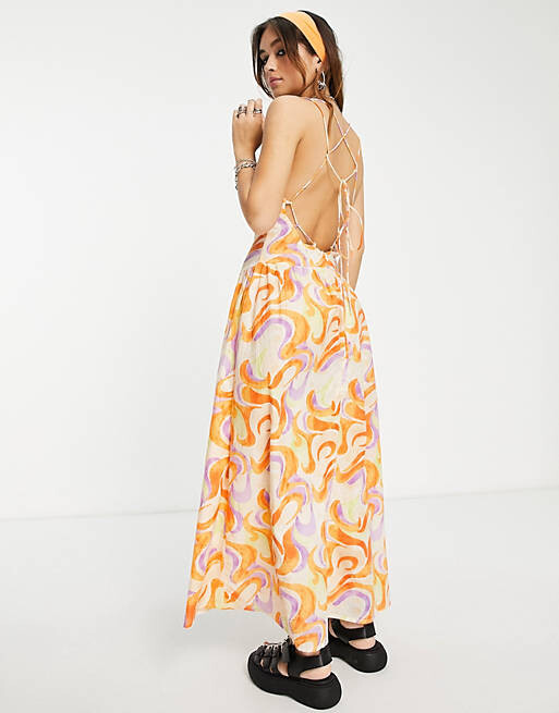 Сарафан макси со сборкой на талии и бретелями на спине ASOS DESIGN