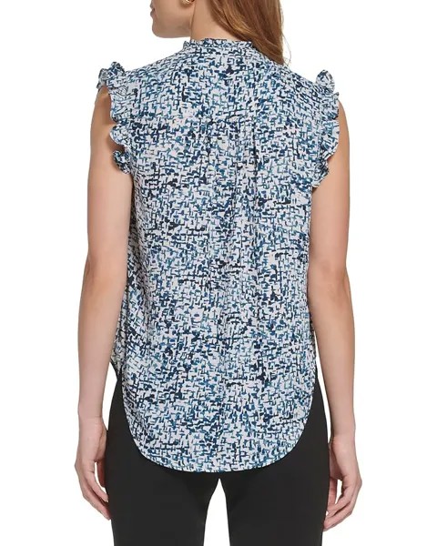 Блуза DKNY Sleeveless 1/2 Placket Ruffle Trim Blouse, цвет Abstract Marble/Dark Topaz Multi