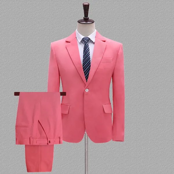 Новинка 2022, костюмы для мужчин, Официальный розовый блейзер из 2 предметов, всесезонный облегающий мужской пиджак (пиджак + брюки)