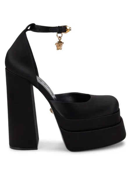 Кожаные туфли на платформе с украшением Versace, черный