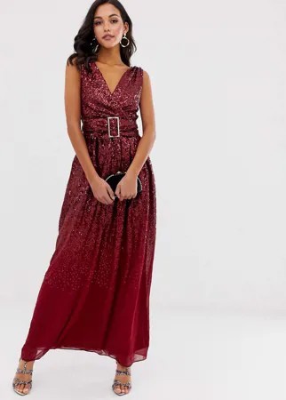 Платье макси с отделкой пайетками и поясом City Goddess-Красный