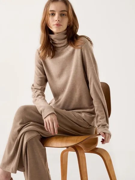 Водолазка из флиса heattech Uniqlo, бежевый