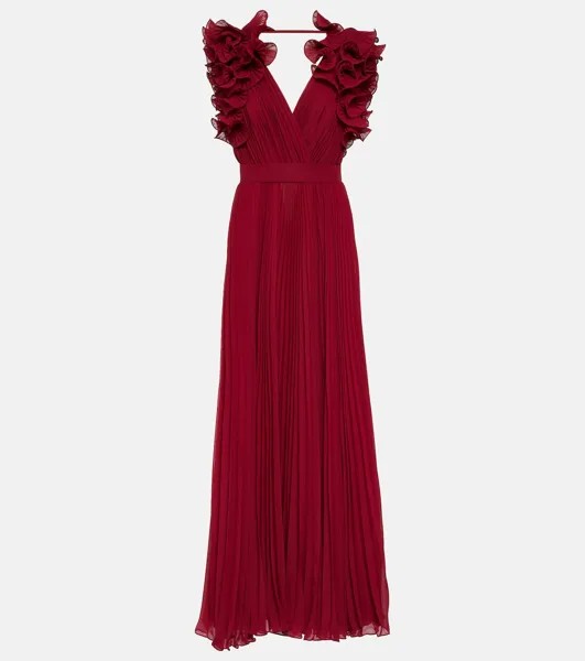 Шифоновое платье с оборками Elie Saab, красный