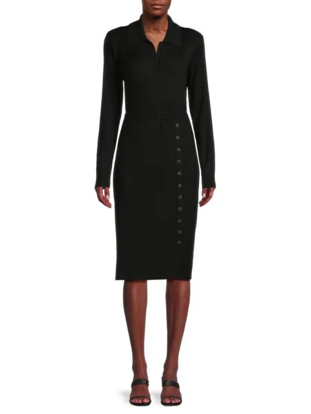 Платье миди в рубчик с длинными рукавами Calvin Klein, черный