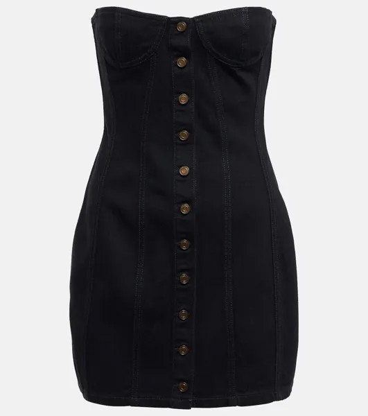 Джинсовое мини-платье без бретелек SAINT LAURENT, черный