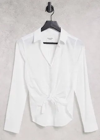 Белая хлопковая рубашка свободного кроя Abercrombie & Fitch-Белый