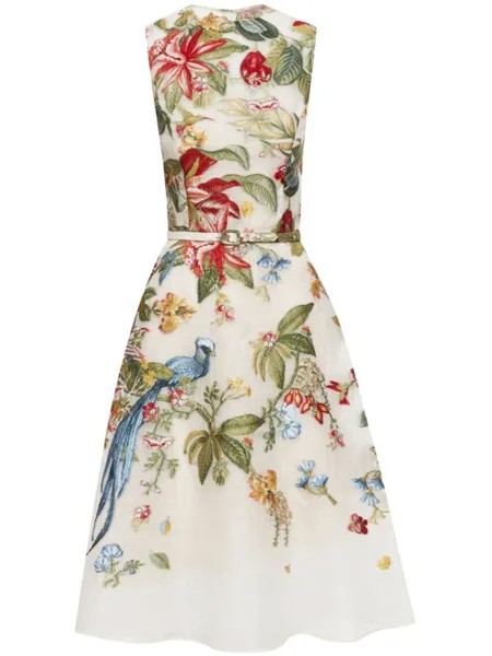Oscar de la Renta расклешенное платье Flora & Fauna, нейтральный цвет