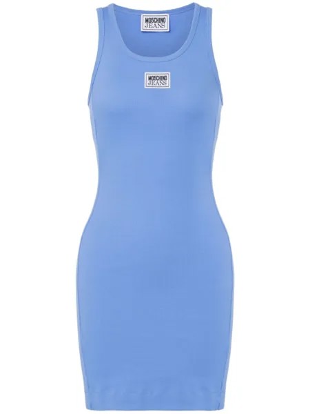 MOSCHINO JEANS платье мини в рубчик с логотипом, синий