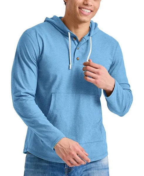 Мужская толстовка с капюшоном Originals Tri-Blend Henley Hanes, цвет Blue