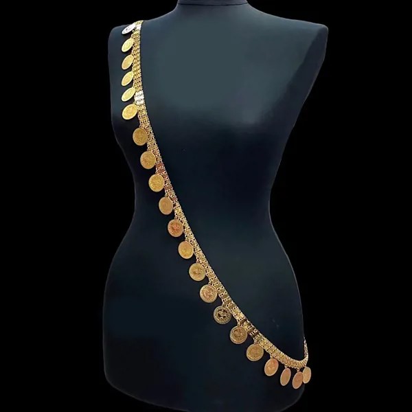 Роскошное ожерелье цепочка-накидка в арабском стиле, курдские женские ювелирные изделия, турецкое ожерелье с монетами, позолоченное ожерел...