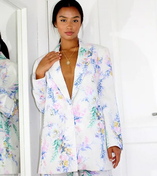 Пиджак в винтажном стиле с цветочным принтом ASOS DESIGN Petite-Многоцветный
