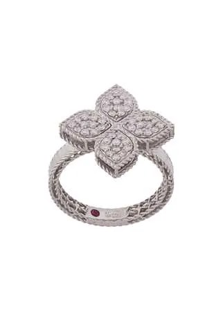 Roberto Coin кольцо Princess Flower из белого золота с бриллиантами и рубинами