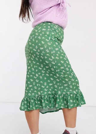 Юбка миди с цветочным принтом и оборкой Daisy Street Plus-Зеленый