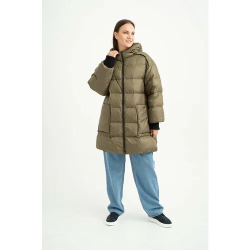 Куртка  Modress зимняя, силуэт прямой, карманы, капюшон, размер 68, хаки