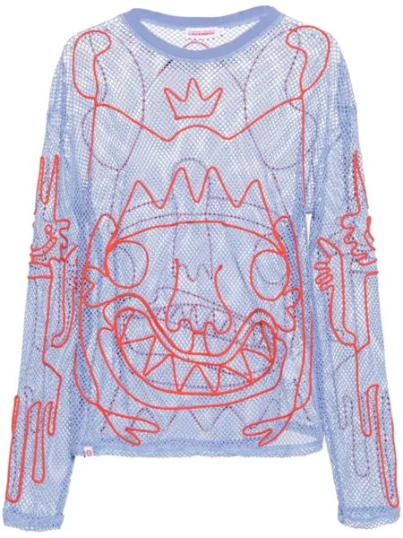 Charles Jeffrey Loverboy сетчатая футболка с вышивкой, синий