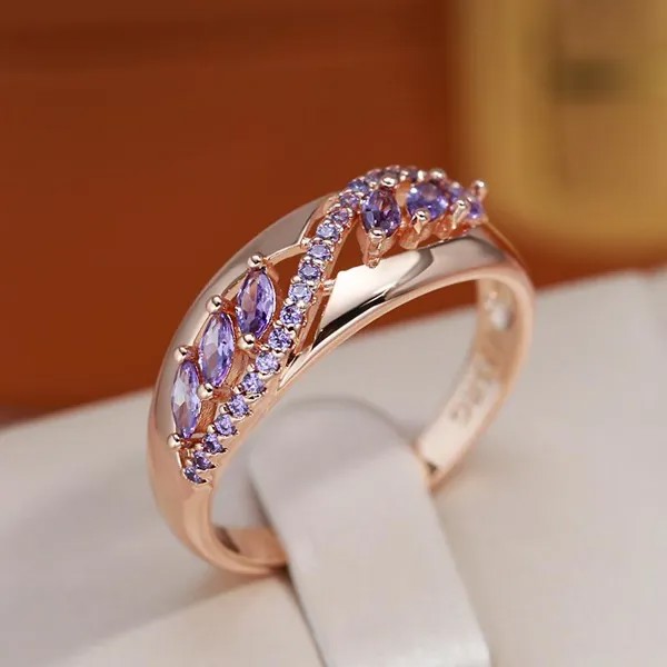 Сверкающий фиолетовый циркон золотой цвет кольца личность женщины ювелирные изделия необычные аксессуары