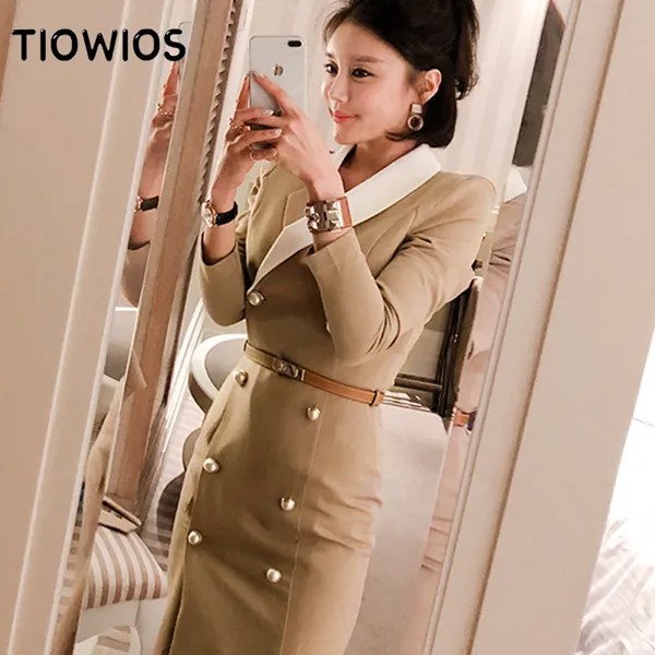 Женское облегающее платье-пиджак, двубортное, Корейская версия OL