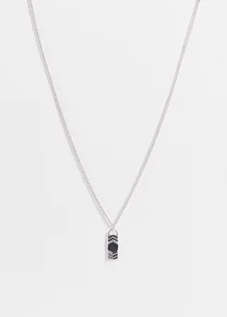Серебристое ожерелье с прямоугольной подвеской с черным камнем Icon Brand-Серебряный