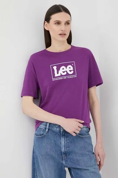 Хлопковая футболка Lee, фиолетовый