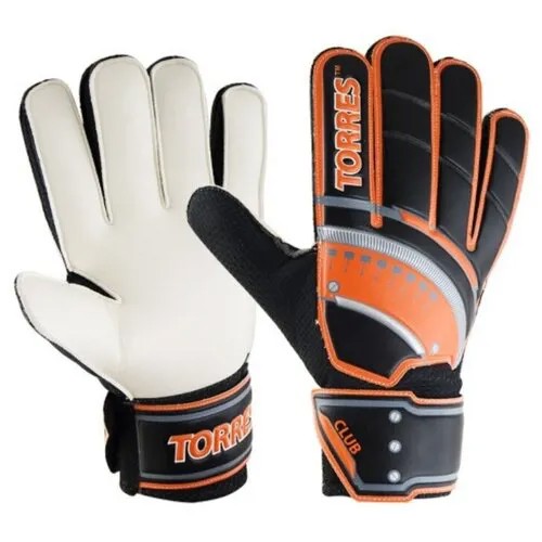 Тренировочные спортивные вратарские перчатки с длиной эластичной широкой манжетой на липучке для футбольных вратарей Torres Club FG0507-1, размер 9