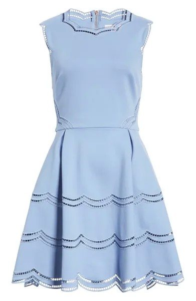 НОВОЕ вязанное платье Cammey синего цвета с фестончатой отделкой и расклешенными люверсами TED BAKER, 4 ТБ, 12 США