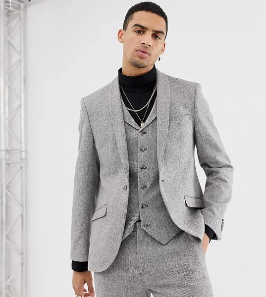 Серый приталенный пиджак с узором 