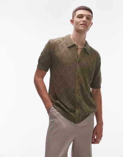 Рубашка на пуговицах крючком Topman цвета хаки