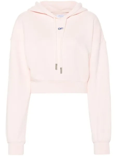 Off-White укороченное худи с цветочной вышивкой, розовый
